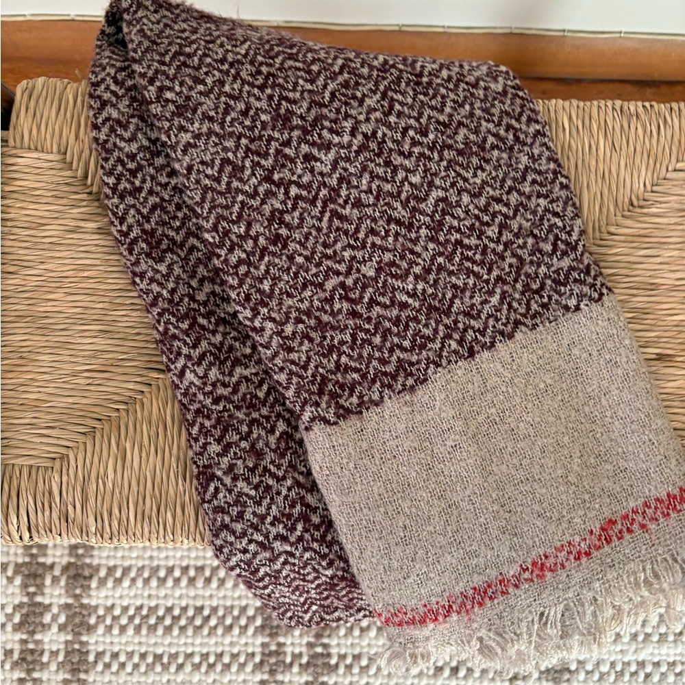 Cozy Knit Herringbone Scarf in Maroon and Taupe
